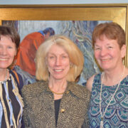 Artist Anita Baarns with hostess Sandy Danielson, accompanied by Mary Cornish.