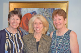 Artist Anita Baarns with hostess Sandy Danielson, accompanied by Mary Cornish.
