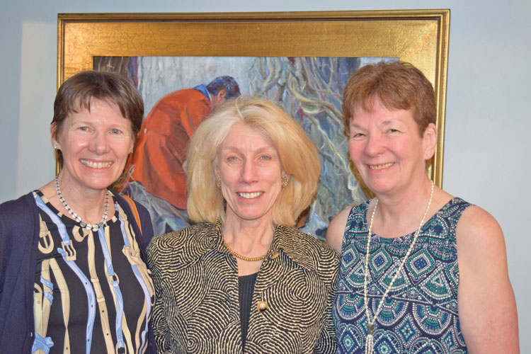 Artist Anita Baarns with hostess Sandy Danielson, accompanied by Mary Cornish.