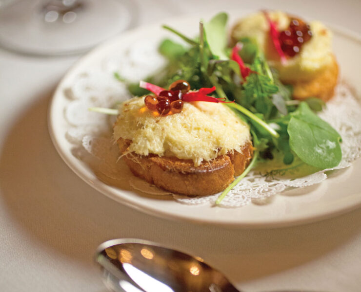 A delightful assemblage of white fish and micro greens topped with balsamic pearls was served as the first of three antipasti.