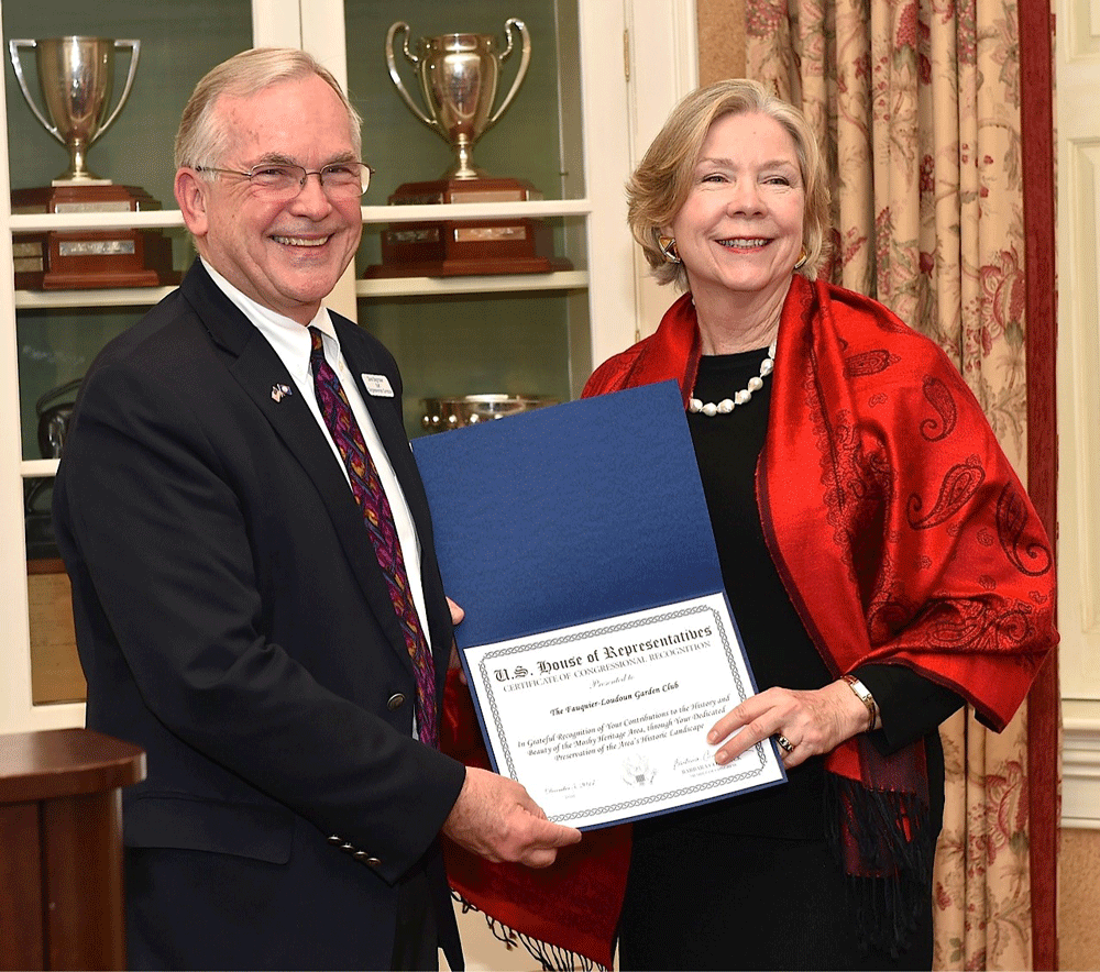Dave Stegmaier of Congresswoman Comstock’s office, with Fauquier-Loudoun Garden Club President Aline Day
