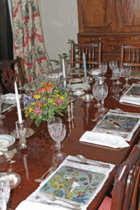 A well-set table at Josh Muss and Bibi DeHeller's gracious home (photo by Elaine Anne Watt).