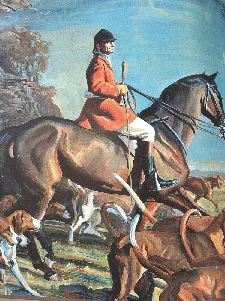 A Wally Nall painting of Melvin Poe in his scarlet coat with the Orange County pack. Courtesy photo from "Foxhunting with Melvin Poe," by Peter Winants.