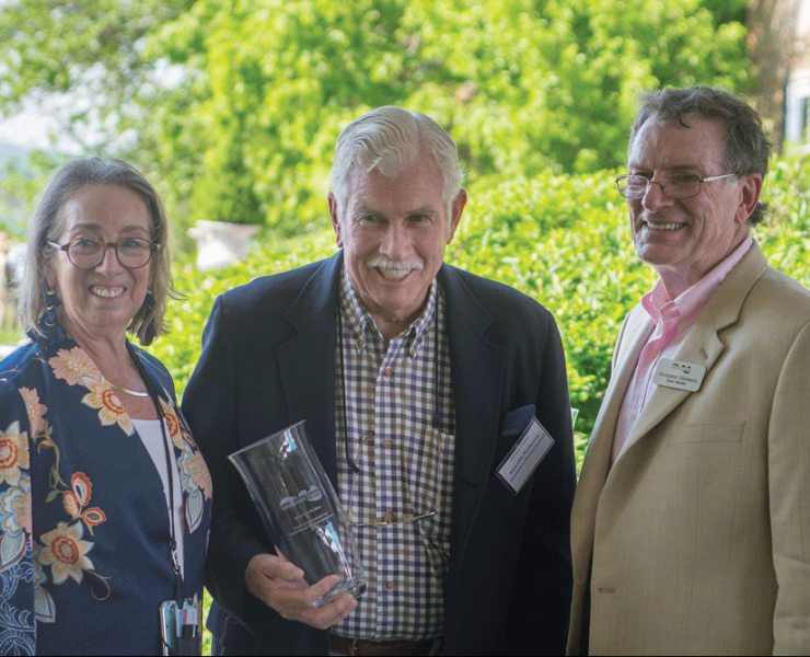 Sally Price, LTV Executive Director, Malcolm Matheson accepting Conservationist of the Year for Leadership and Lifetime Achievement on behalf of Jacqueline Mars, and LTVs Board Chair, Chris Dematatis
