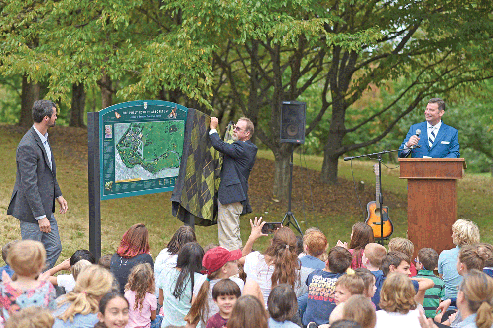 A plaque was unveiled at the dedication of the Polly Rowley Arboretum at The Hill School in Middleburg.